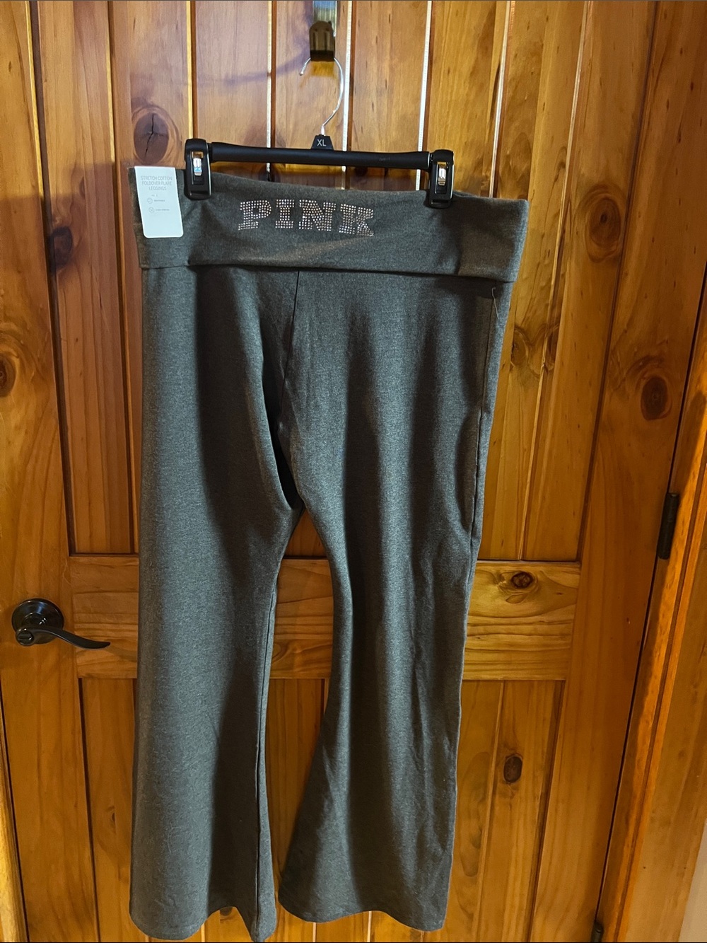 PINK Victoria's Secret Olive Green Track Pants with Rhinestone Logo